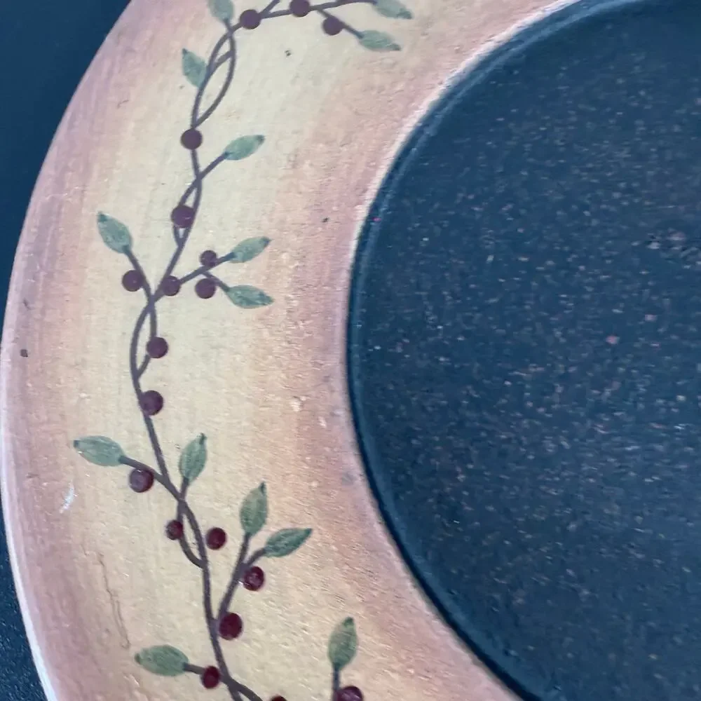 Pip Berry Vine Wood Candle 9" Plate Round Hand Painted Country Primitive Farm - Picture 5 of 9